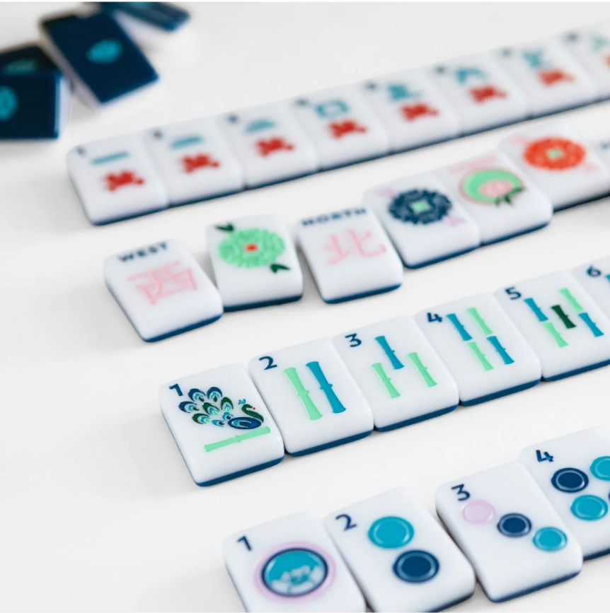 Close-up of a handcrafted mahjong tile